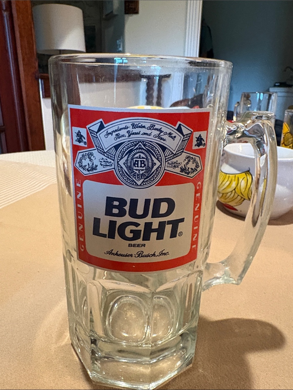 Bud Light Clear Glass Beer Mug with Red Label